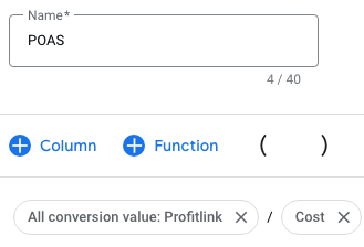 Profitlink - Nastavení metriky POAS