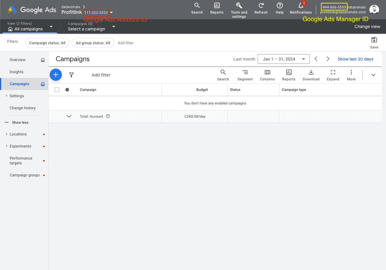 Profitlink Google Ads Manager Id